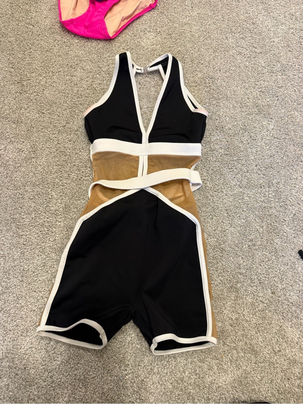 Black and Tan Mesh Trim dance leotard